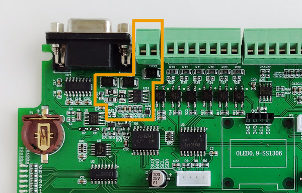 Колодка RS485 A і B на платі KC868-A6