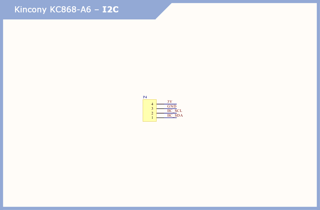 Принципова схема роз'єму IIC на KC868-A6: чотири контакти GND, 3V3, SCL, SDA на шині I2C плати